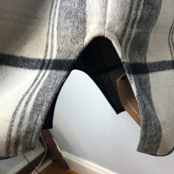 Reformation Ainslie Jacket Black Grey Stripe Plaid Wool Blend Long XL NWT - Picture 5 of 9